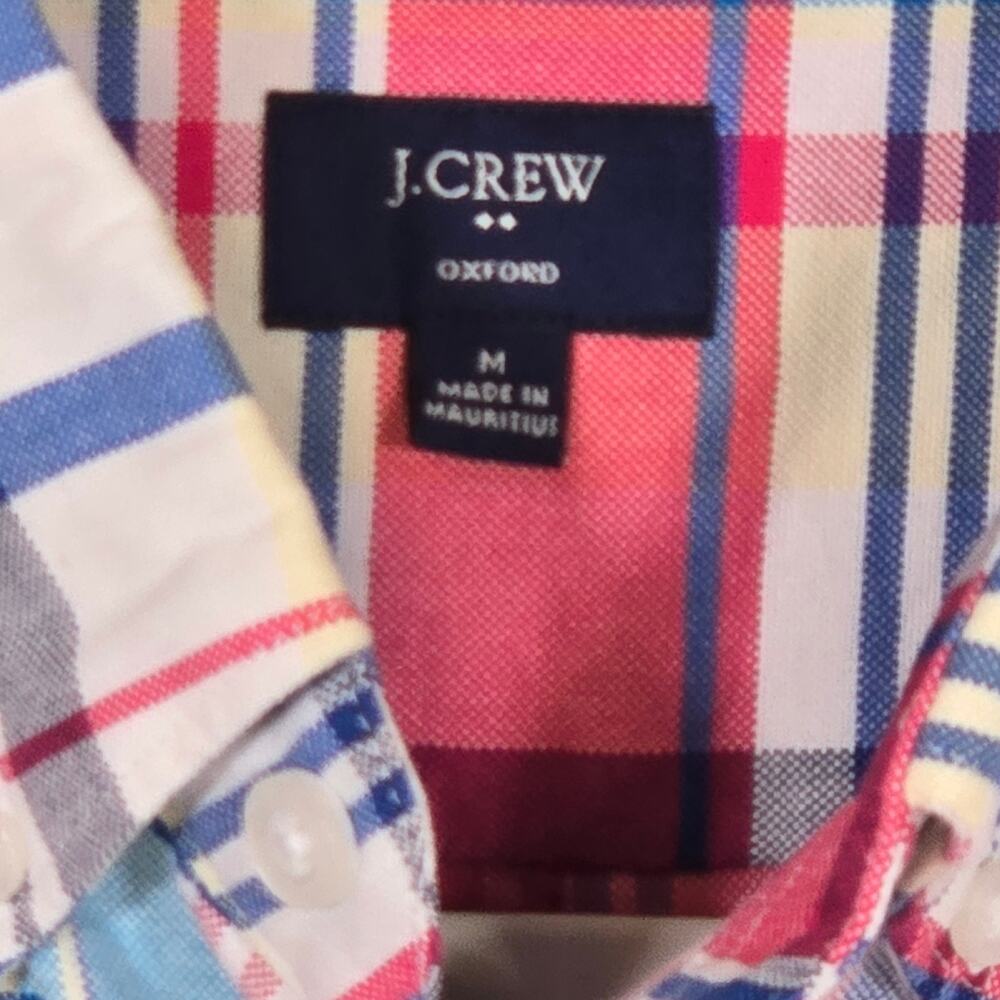 J.Crew Oxford Mens Button Down Madras Plaid Short Sleeve Shirt. Size Medium